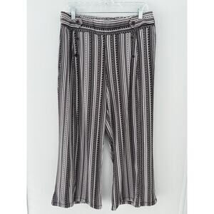 Robert Louis Women's Wide Leg Cropped Pants L Black White Boho Stripe Button